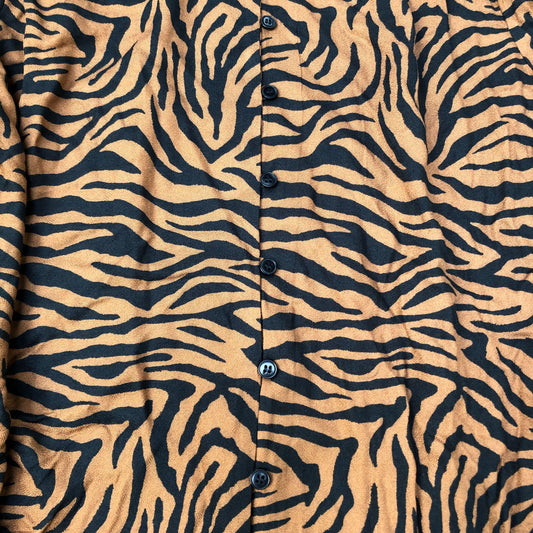 Tiger Print Blouse Women's Loose Fit Long Sleeve Size UK10 Viscose Casual Top