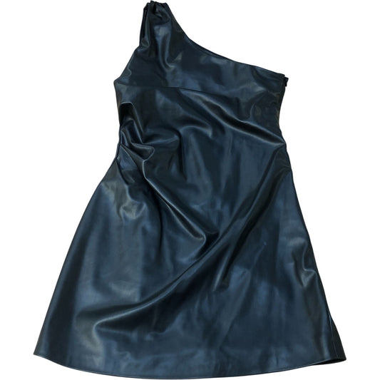 River Island One Shoulder Faux Leather Black Mini Dress Size 12