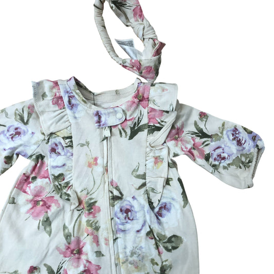 Baby Floral Print Playsuit 0-3 Months Girls Ruffle Sleeves Cotton