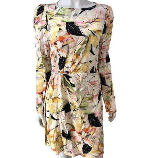 River Island Floral Dress UK12 Women's Long Sleeve Yellow Printed Fashion
