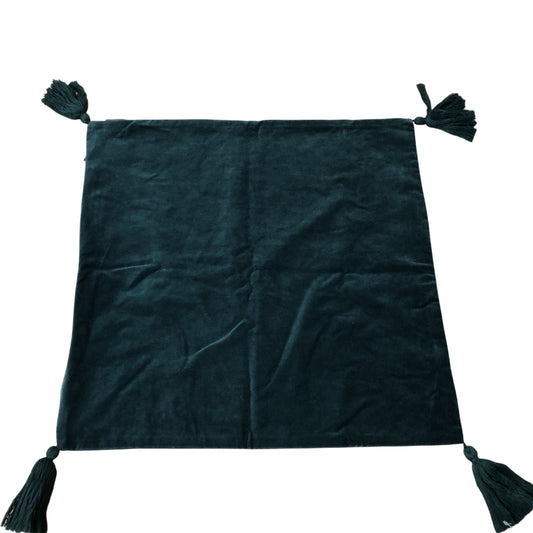 Dark Green Velvet Decorative Pillowcase With Tassels Luxury Bedding 54cm x 54cm