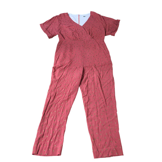 Women's Jumpsuit Size 12 Red Polka Dot Style V Neck Short Sleeve