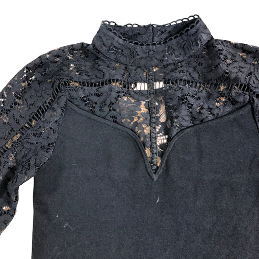 Mint Velvet Black Lace Sleeve Top UK S Women's Elegant Lightweight Blouse