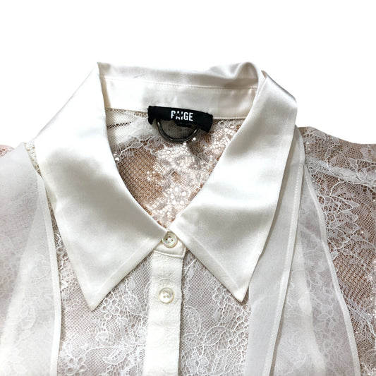 Paige Silk Lace Blouse L Women's Elegant Sheer Vintage Style White Top