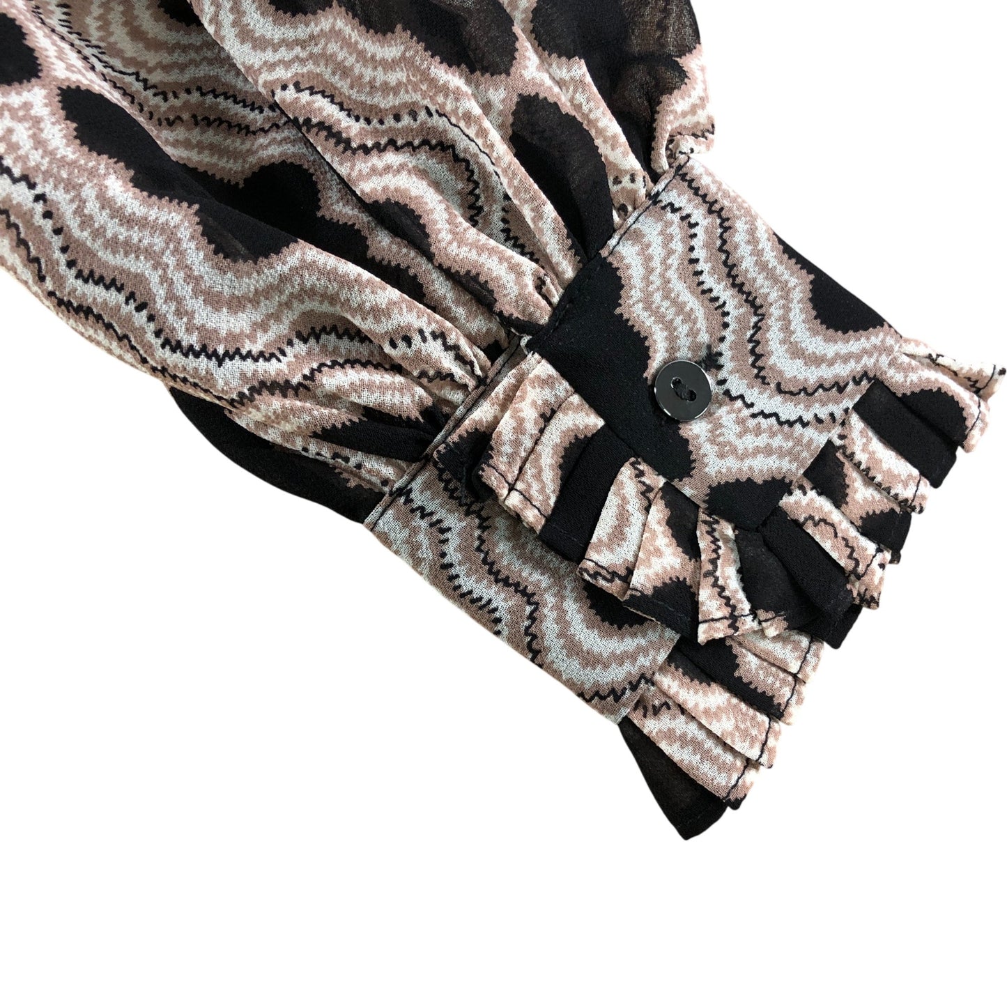 Branded Beige Abstract Print Ruffle Blouse - Size 8