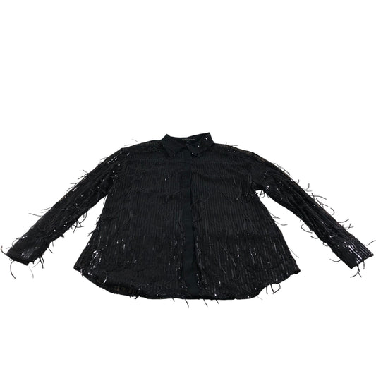 River Island Black Long Sleeve Sequin Fringe Shirt UK18 Women's