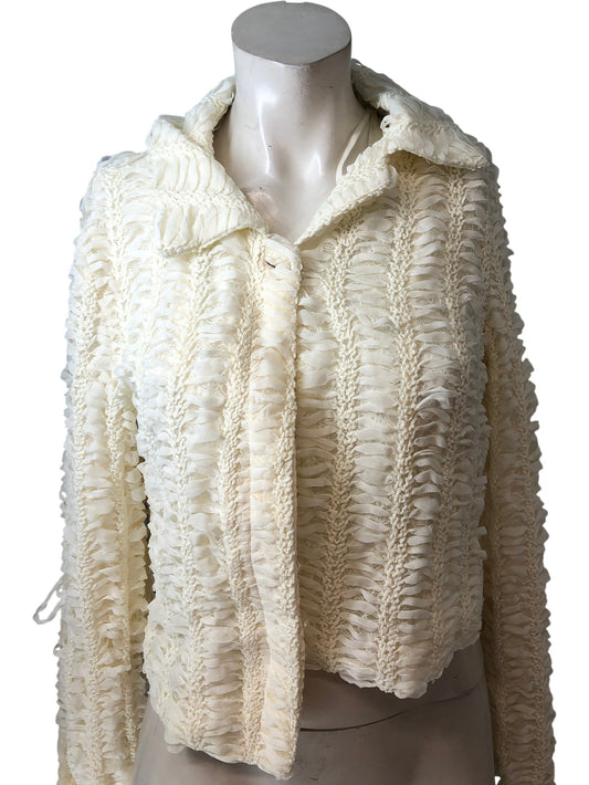 River Island Cream Cropped Jacket UK8 Women's Frill Textured Blazer Coat