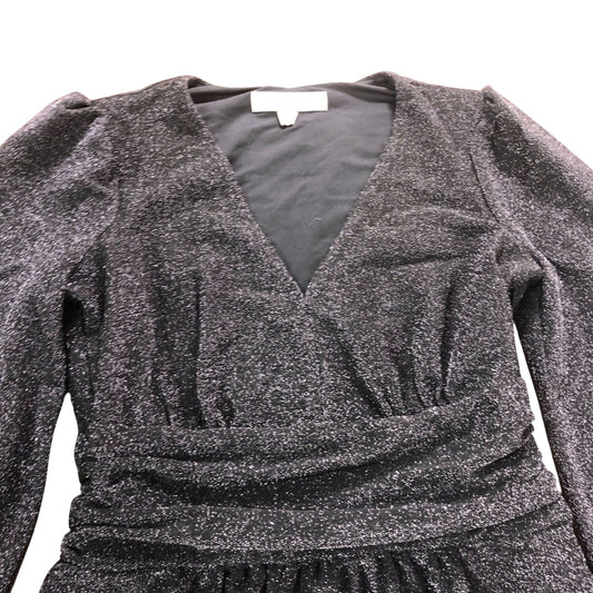 Black Sparkly Maxi Dress UK4 Petite Women's Long Sleeve V-Neck