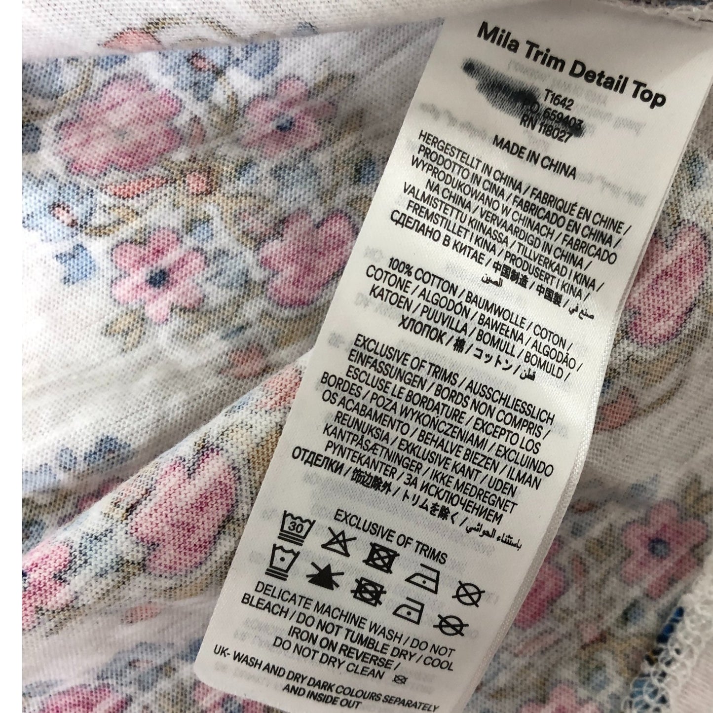 Boden Mila Trim Detail Top Women's Floral Pattern Short Sleeve Cotton Size 10