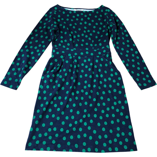 Polka Dot Dress Women's Long Sleeve Navy Green Patterned Cotton Size 6