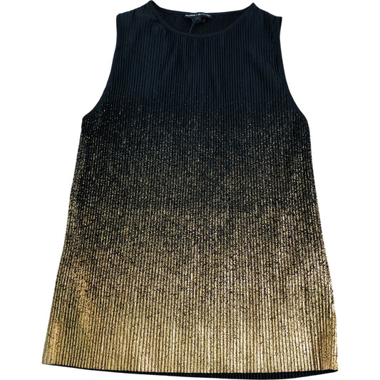 River Island Women's Sleeveless Top UK XS Gold Shimmer Pleated Style Black