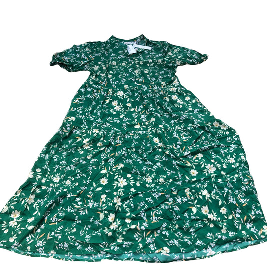 Baukjen Green Floral Maxi Dress Women Size 10 Short Sleeve Viscose A Line