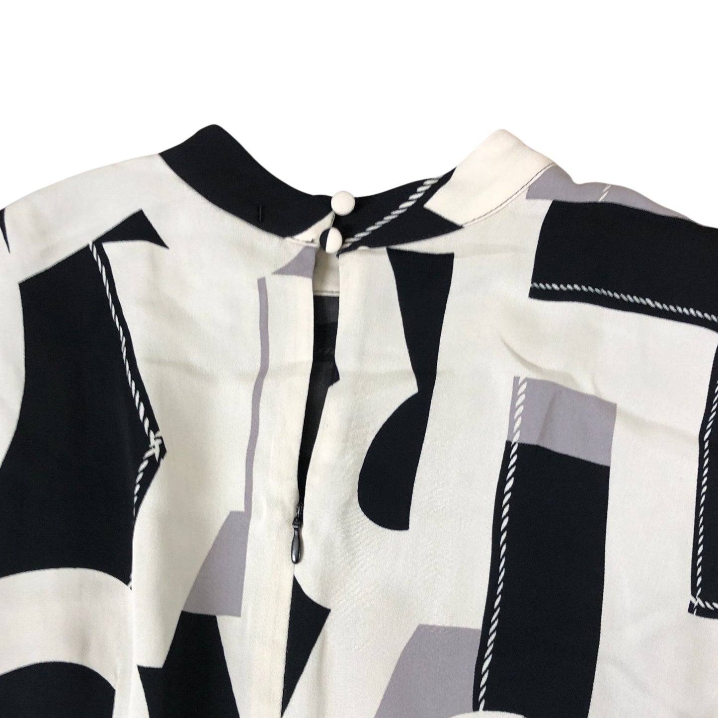 Women's Long Sleeve Graphic Print Dress Black Cream Grey UK 8