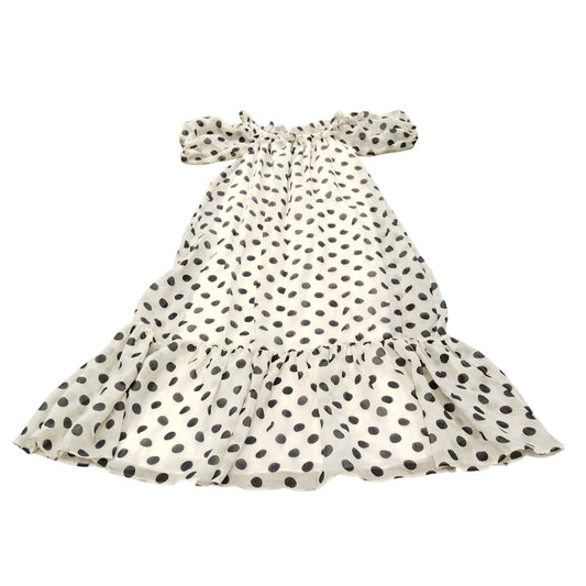 River Island UK10 Women's Polka Dot Dress Off Shoulder Puff Sleeve White Black