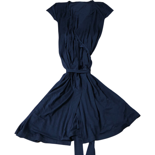 Navy Wrap Dress Women Jersey Viscose Short Sleeve Casual UK12