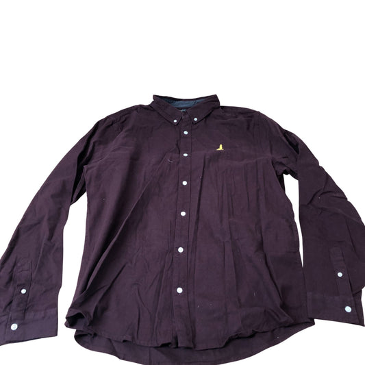 Brave Soul Casual Shirt Men's Burgundy Cotton Long Sleeve XXL