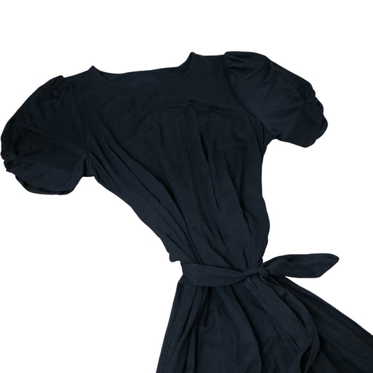 Black Puff Sleeve Tie Waist Dress Women's Casual Style UK14