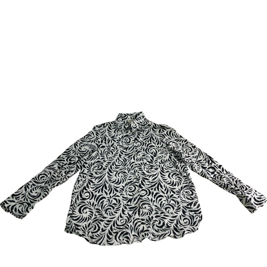 River Island Floral Print Shirt UK8 Women's Casual Button Up Top Black White