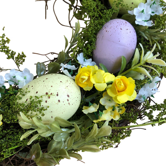 Easter Wreath Decorative Spring Design With Colourful Eggs And Flowers