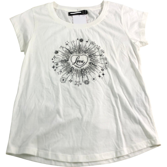 Branded Love Print T-Shirt Women Size 12 White Cotton Short Sleeve Top