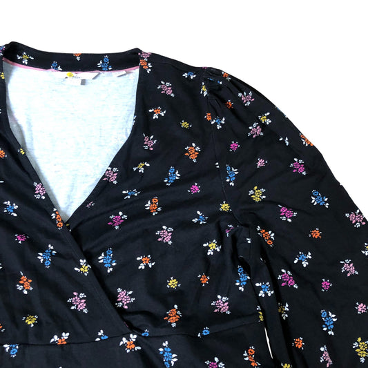 Boden Floral Print Dress Size 20L Women's V Neck Black Long Sleeve New