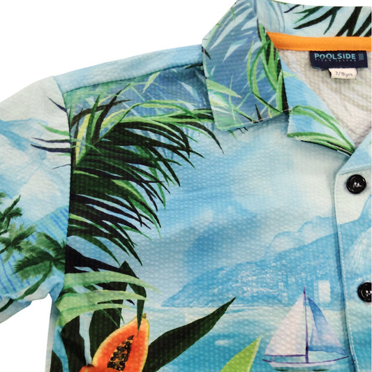 River Island Poolside Le Tropique Short Sleeve Shirt UK7-8 Yrs Tropical Blue