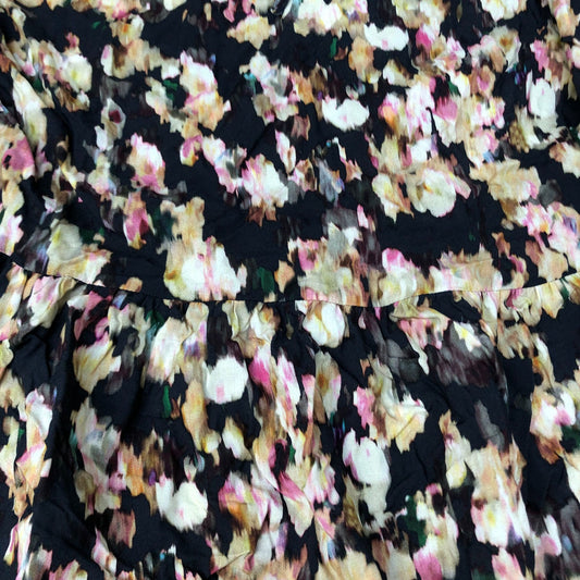 Baukjen Floral Midi Dress UK14 Women's Viscose Balloon Sleeve Black Pink