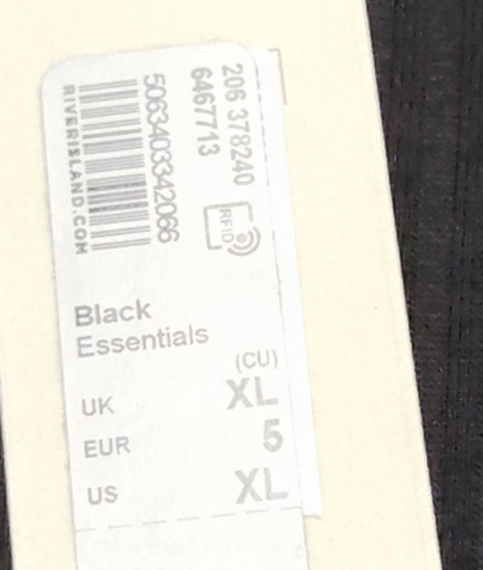 River Island Black Essentials T-Shirt XL Men's Short Sleeve Ribbed Top