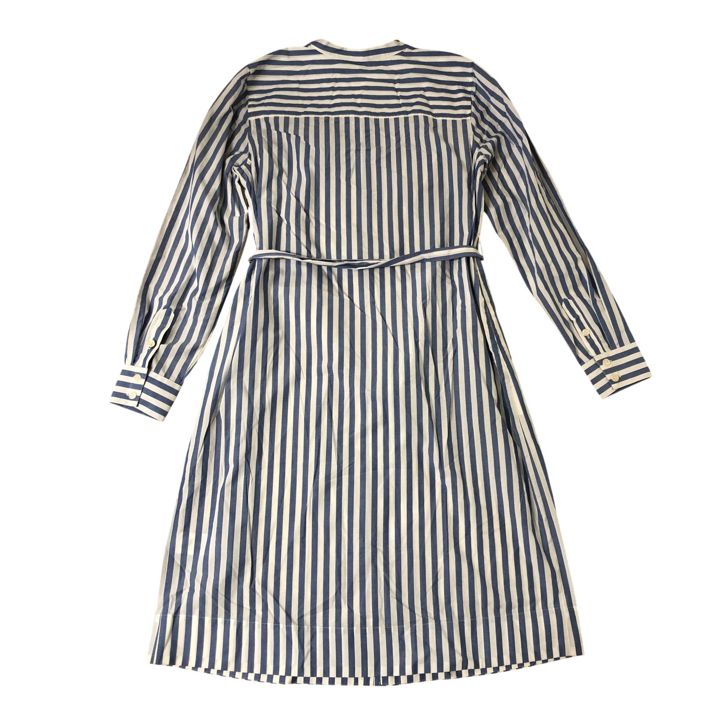 Blue Striped Button Up Shirt Dress UK12 Women's Long Sleeve Tie Waist
