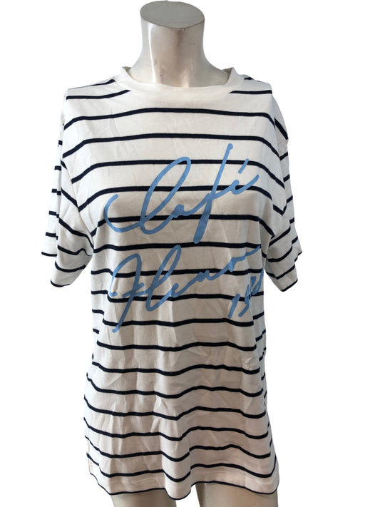 River Island Studios Relaxed Fit Stripe T-Shirt Women's XS White Casual Top