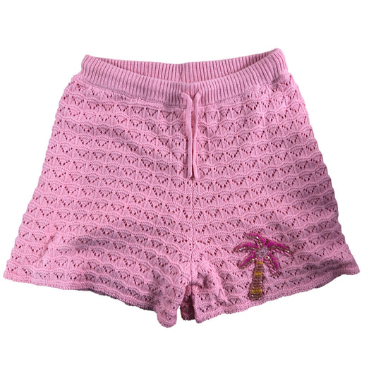 River Island Girls Pink Crochet Shorts 11 12 Years Palm Embellished Casual