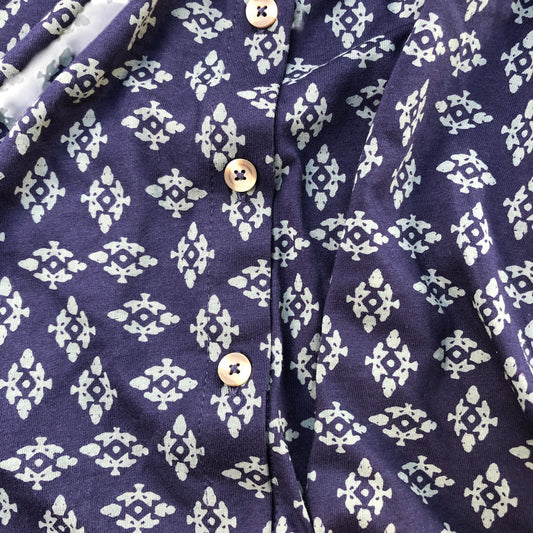 Long Sleeve Button Up Dress UK10 Practical Floral Navy Print