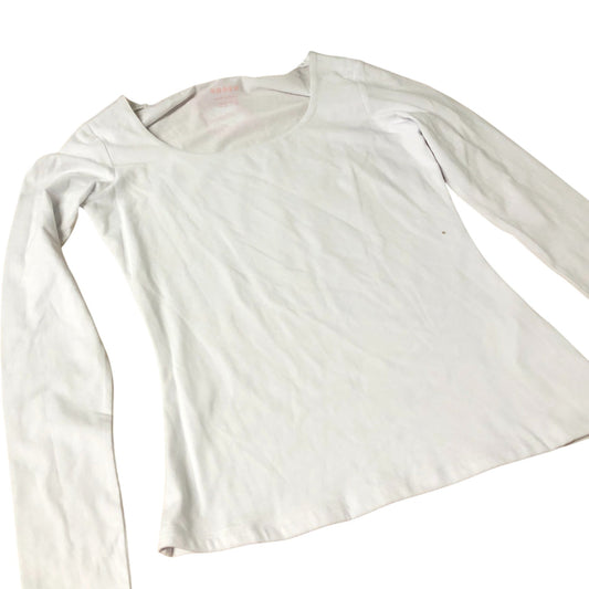 Long Sleeve Top Women's White Cotton Blend Round Neck UK10