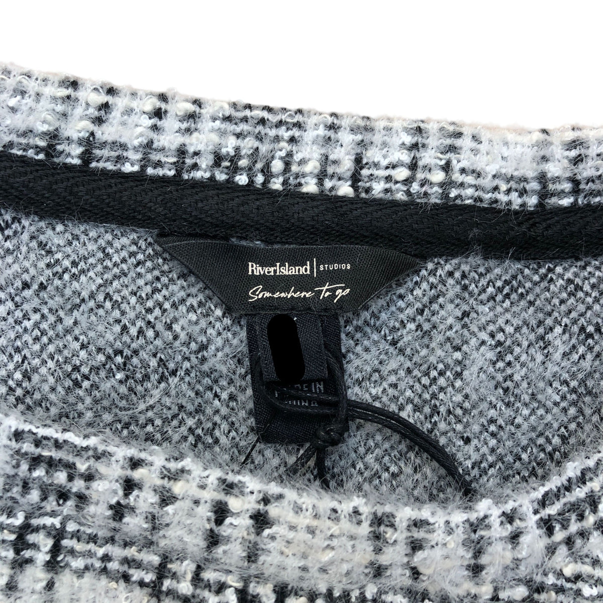 River Island Long Sleeve Checked Sweater Black & White