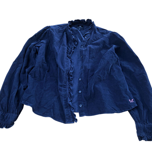 Crew Clothing Company Women's Ruffle Detail Blouse Navy Cotton Size 12