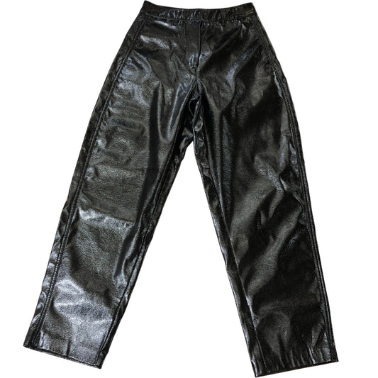 Black Faux Leather Trousers UK8 Regular Women's Fashion High Shine Style