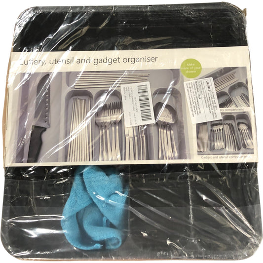 Cutlery Utensil & Gadget Organiser Drawer Tray Multi Compartment Kitchen Black
