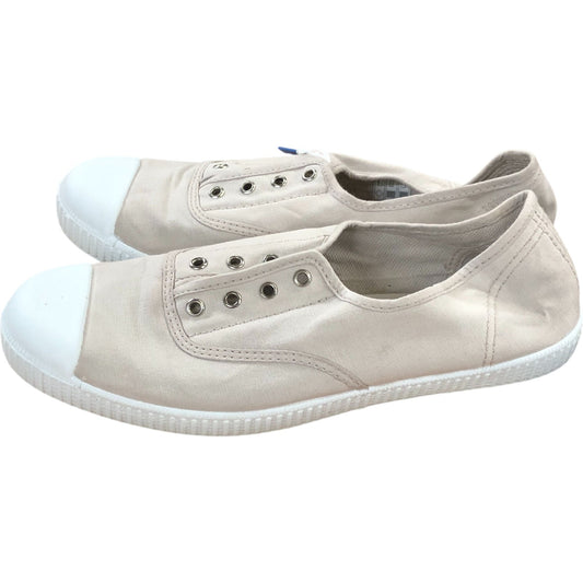 Hampton Canvas 6.5 Women's Putty Trainers With White Toe Cap Casual Shoes