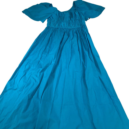 River Island UK10 Women's Turquoise Maxi Dress with Puff Sleeves Cotton Blend
