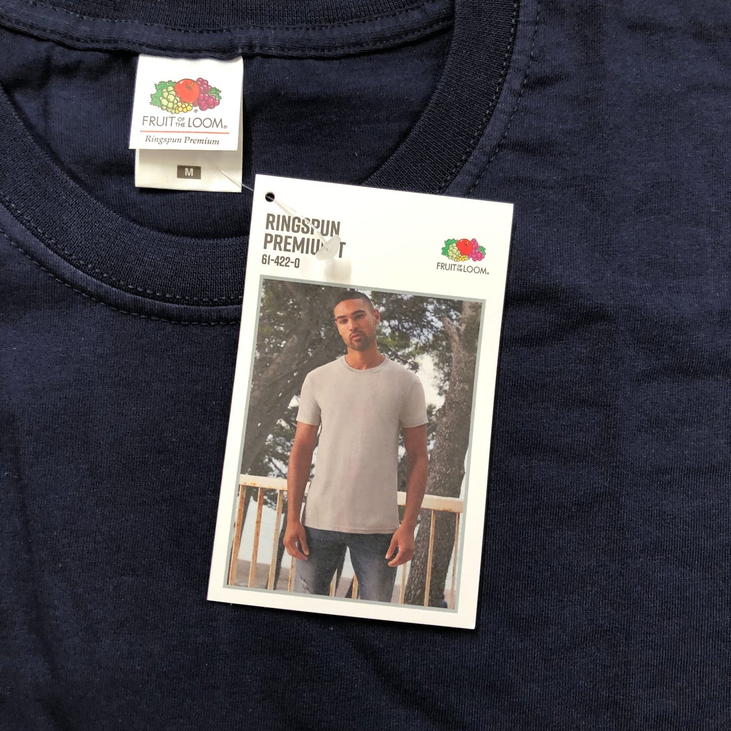 Fruit of the Loom Ringspun Premium T-Shirt M Men's Navy Crew Neck Short Sleeve