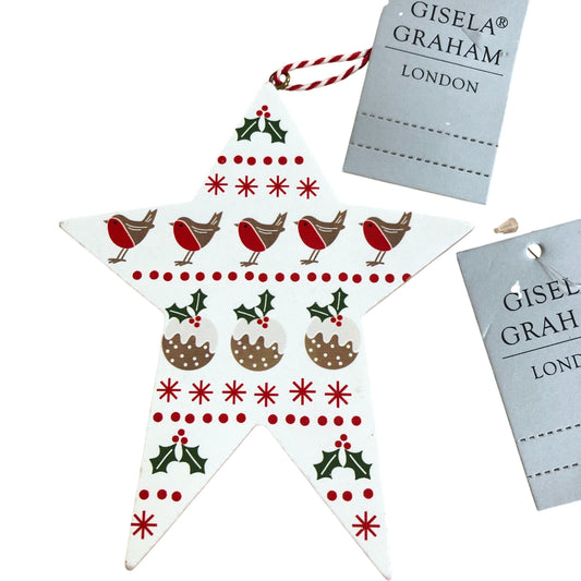 Gisela Graham Wooden Decorations Set Of 4 Festive Ornaments