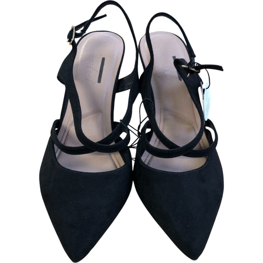 Black Faux Suede Heels Strappy Pointed Toe Shoes Size 7