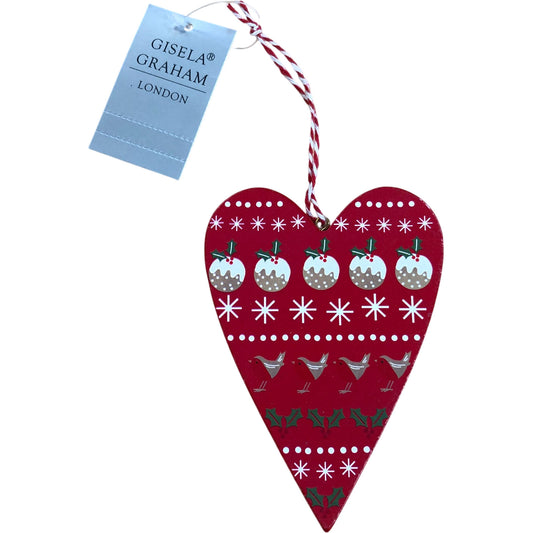 Gisela Graham Wooden Heart Decoration Christmas Ornament