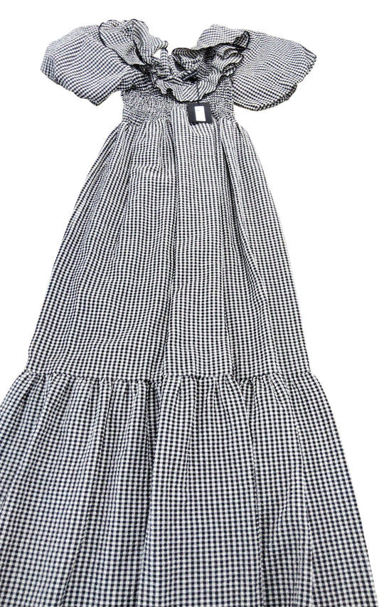 River Island Puff Sleeve Maxi Dress Women's Black White Floral Print Size 8