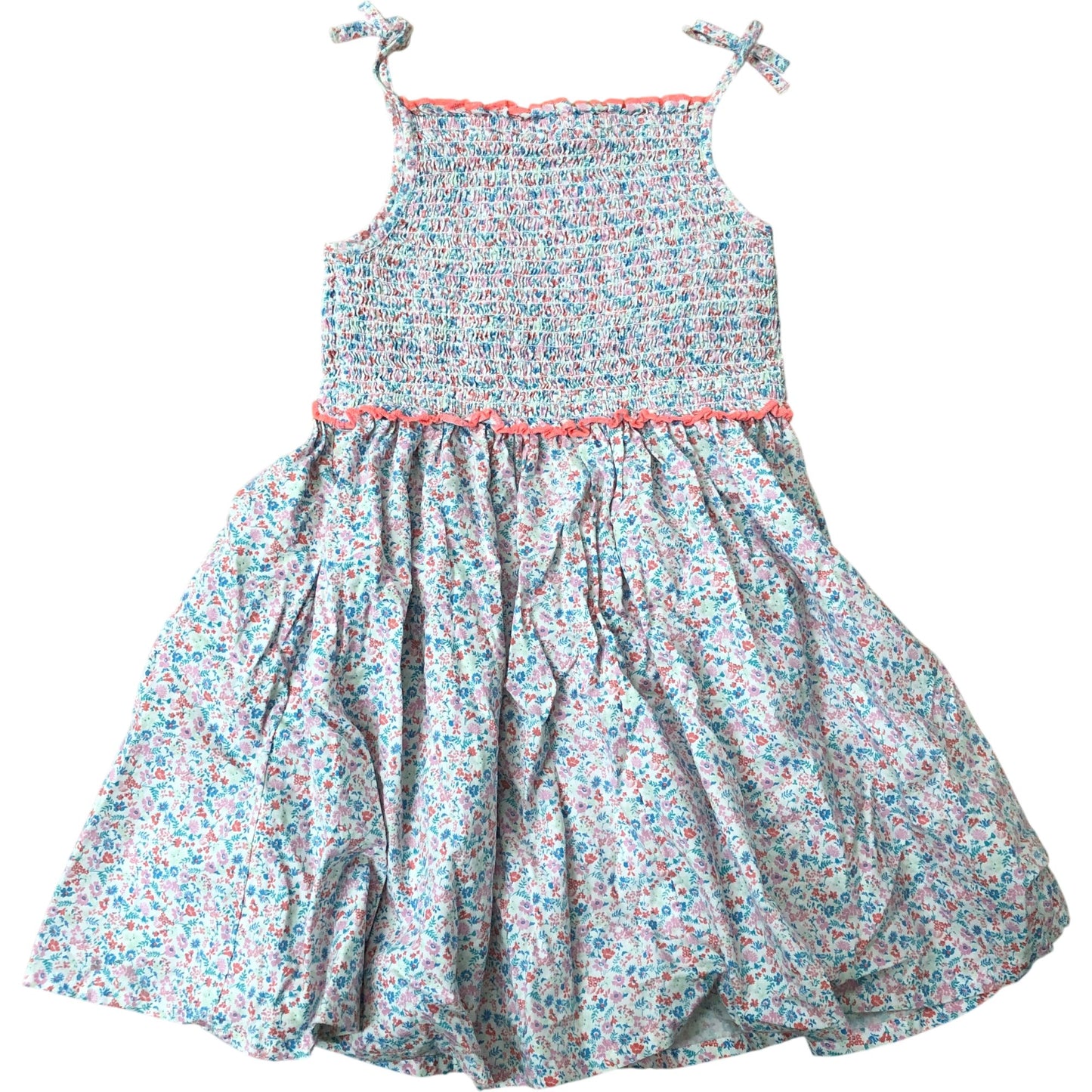 Kids Floral Dress 5-6 Years Girls Smocked Strap Summer Cotton Blue Mix