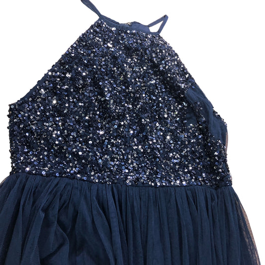 Maya Deluxe Evening Gown UK14 Women's Navy Blue Sequin Maxi Dress Formal Wear