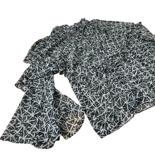 Branded Blouse Women's Flowy Ruffle Patterned Black White Polyester Top UK6