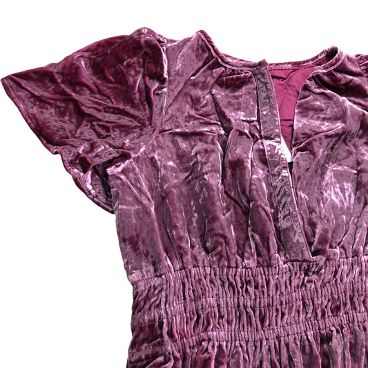 Velvet Dress Size M Women's Short Sleeve Maxi Dress Burgundy