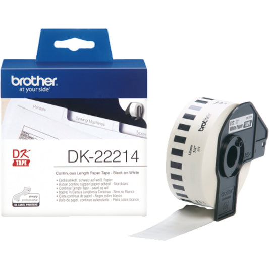 BROTHER DK-22214 Continuous Length Paper Tape Black on White Compatible Labeling