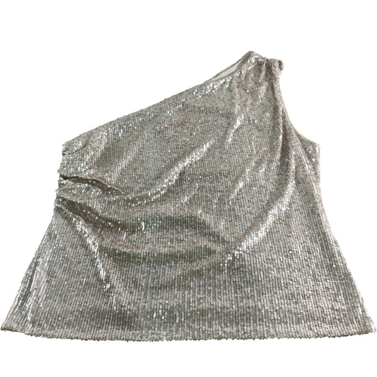 Branded Beige Sequin One Shoulder Top - Size 18